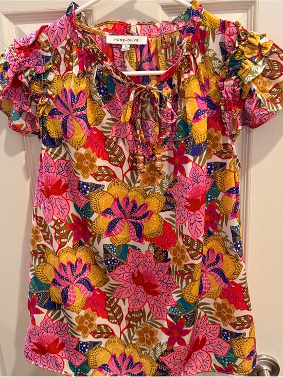 Rose & Olive Tops - Rose & Olive Multicolor Floral Tie-Neck Blouse